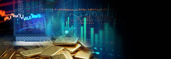 banner of  gold bars on financial gold price graph  3d illustratio