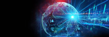 Yazılım geliştiricisi ve Bilgisayar betiği pankartı 3d illüstrasyonunun kod soyut teknoloji arka planı programlanıyor