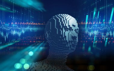 Yapay zekanın kavramsal illüstrasyonu, insan formu, 3D illüstrasyon