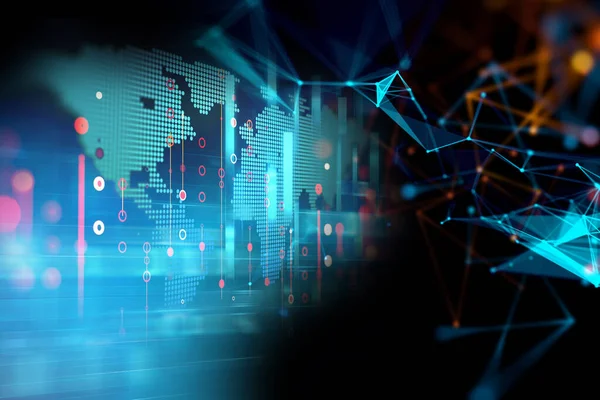 Gelecekçi dünya haritası teknolojisi soyut arka plan küresel bağlantı kavramını temsil ediyor