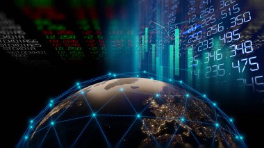 Dünyanın yüksek teknolojili fütüristik teknolojiyle 3 boyutlu canlandırılması soyut arka plan, modern veri bilimi kavramı