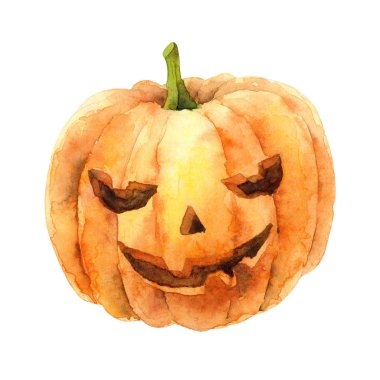 Beyaz arka plan üzerinde izole parlak turuncu kabak. Tatil Cadılar Bayramı sembolü