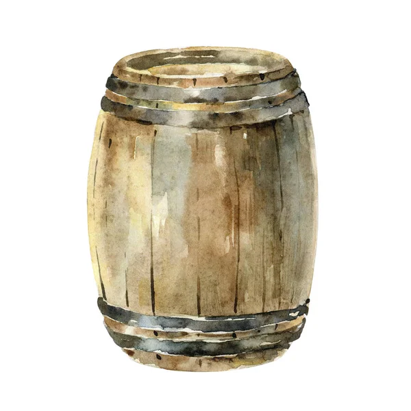 Akwarela drewniana beczka na wino na białym tle — Zdjęcie stockowe