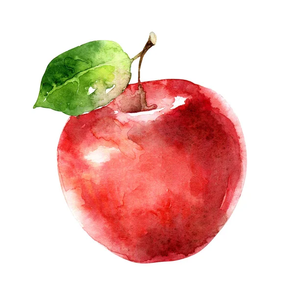 Waterkleur rode appel geïsoleerd op witte achtergrond — Stockfoto