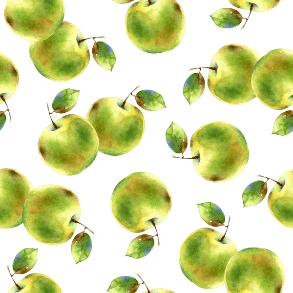 Patrón sin costura de acuarela con manzanas —  Fotos de Stock