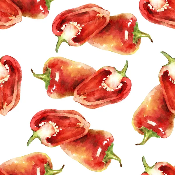 Aquarel naadloze patroon met rode paprika — Stockfoto