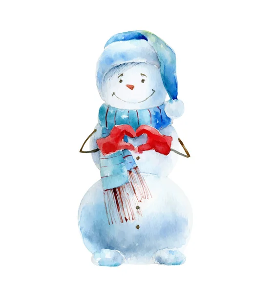 Aquarela vetor boneco de neve no fundo branco — Vetor de Stock