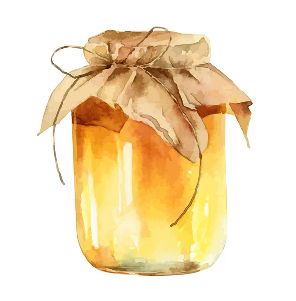 Watercolor jar of honey on white background — Stock Vector