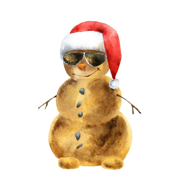 Watercolor sandy snowman on white background — Stock Photo, Image