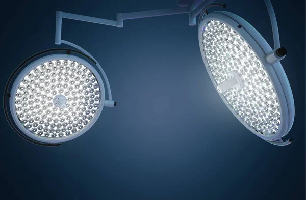 3d rendering two shining surgery lights or medical lamps