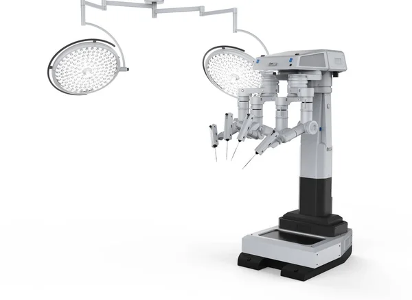 Máquina Cirurgia Robô Renderização Com Luzes Cirurgia Backgroun Branco — Fotografia de Stock