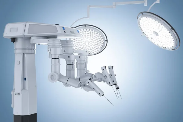 3D render robot cerrahi makine mavi adam ameliyat ışıkları ile