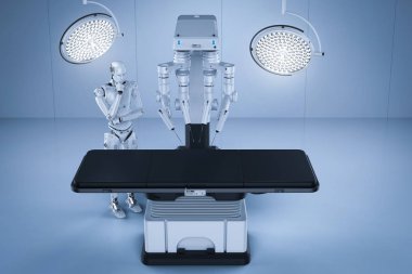 3D render robot cerrahi makine cyborg ile ve boş olmak