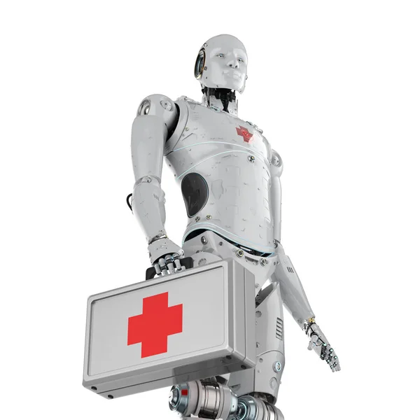 Rendering Medical Robot Red Cross Sign White Backgroun — Stock Photo, Image