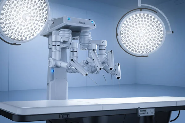 3d rendering surgery room with robotic surgery machine
