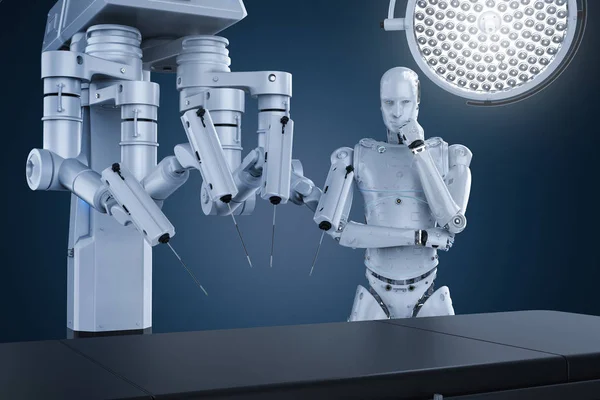 Renderização Robô Cirurgia Máquina Com Cyborg Vazio Ser — Fotografia de Stock