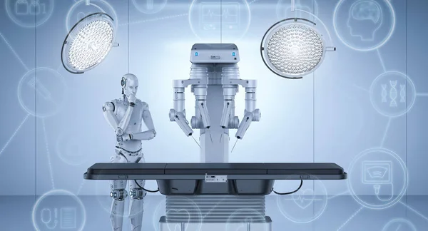 Renderização Robô Cirurgia Máquina Com Cyborg Vazio Ser — Fotografia de Stock