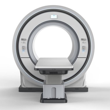 3D render MRI tarama makine ya da manyetik rezonans görüntüleme tarama aygıtı üzerinde beyaz adam