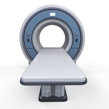 3D render MRI tarama makine ya da manyetik rezonans görüntüleme tarama aygıtı üzerinde beyaz adam