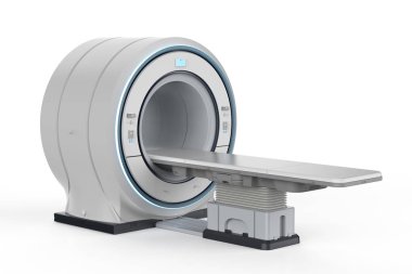 3D render MRI tarama makine ya da manyetik rezonans görüntüleme tarama aygıtı üzerinde beyaz adam