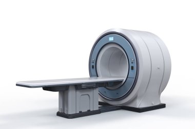 3D render MRI tarama makine ya da manyetik rezonans görüntüleme tarama aygıtı üzerinde beyaz adam