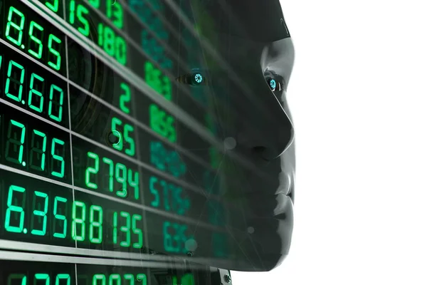 Rendering Humanoid Robot Analyze Stock Marke — Stock Photo, Image
