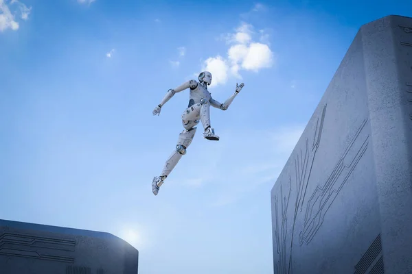 Rendering Robot Jump Building — Stock Photo, Image
