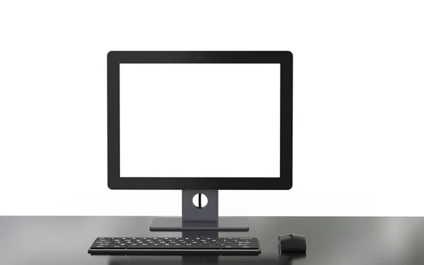 Rendering Blank Screen Computer Keyboard Mouse White Backgroun — Stock Photo, Image