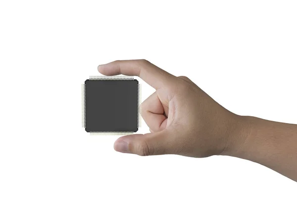Tangan Manusia Memegang Chip Cpu Rendering Terisolasi Pada Whit — Stok Foto