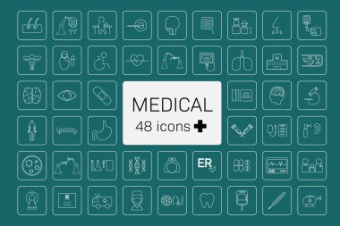 yeşil renkli vektör çizim 48 tıbbi simgeleri 