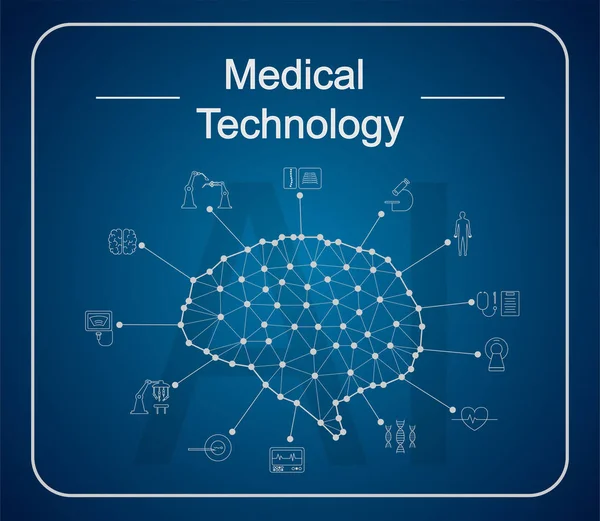 Tıbbi Teknoloji Kavramı Beyin Bağlantısı Tıbbi Simgeler Vektör Çizim Ile — Stok Vektör