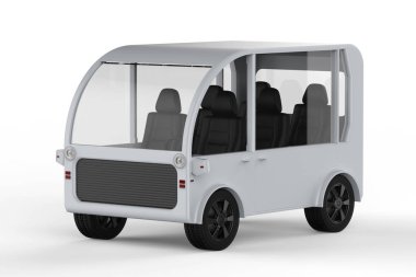 3D render beyaz mini van veya servisi otobüste beyaz adam