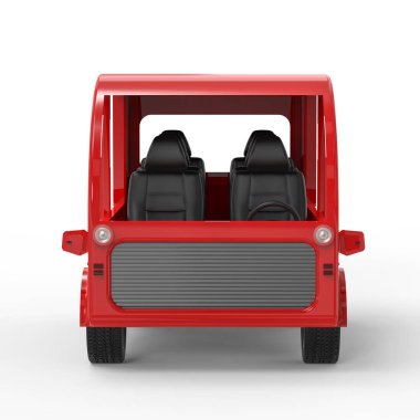 3D render kırmızı mini kamyonet veya servisi otobüste beyaz adam