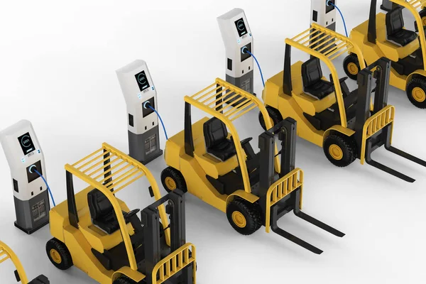 Render Forklift Kamyon Ile Elektrik Şarj Istasyonu Şarj — Stok fotoğraf