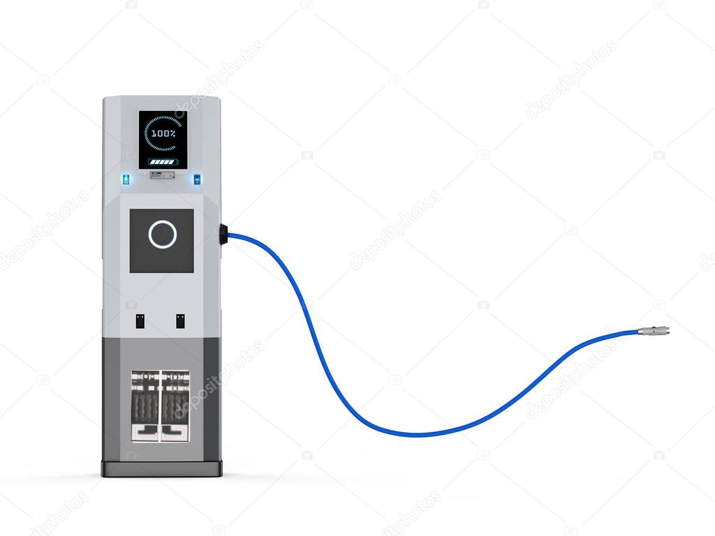 3d rendering electric vehicle charging station on white backgroun