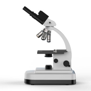 3D render mikroskop ya da beyaz arka plan üzerinde optik araç