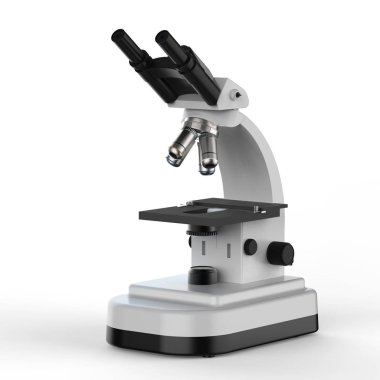 3D render mikroskop ya da beyaz arka plan üzerinde optik araç