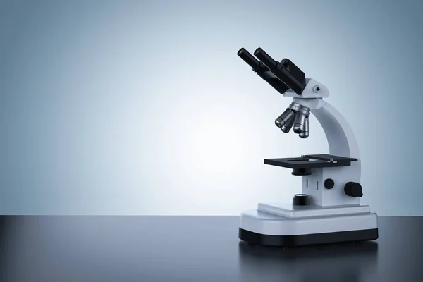 Microscópio Renderização Instrumento Óptico Fundo Azul — Fotografia de Stock