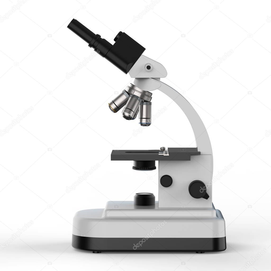3d rendering microscope or optical instrument on white background
