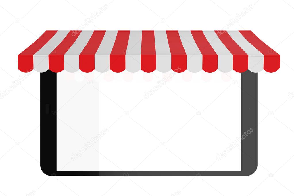 3d rendering empty screen tablet with awning on white background