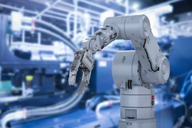 3D render robot kol veya fabrikada Robotik El