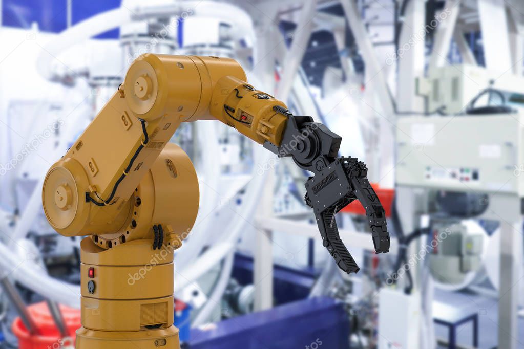 3d rendering robot arm or robotic hand in factory