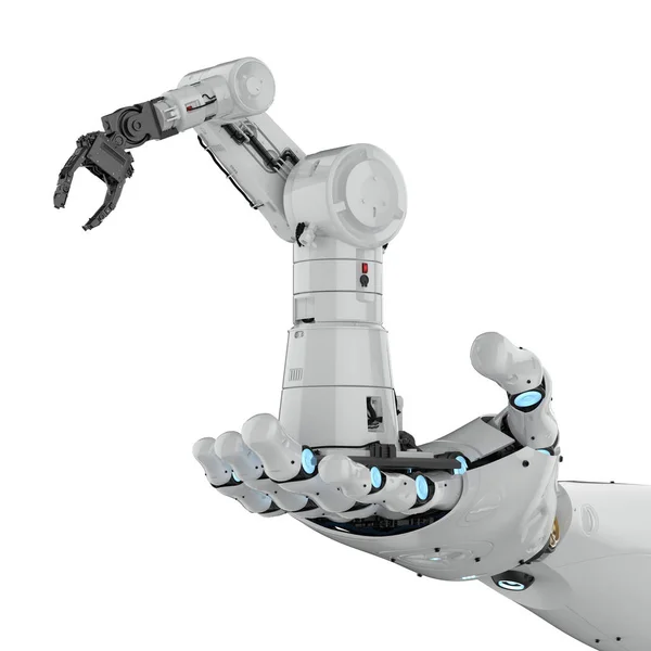 Rendering Cyborg Hand Met Witte Robotarm Witte Achtergrond — Stockfoto