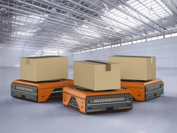 Rendering Warehouse Robot Carry Cardboard — Stock Photo, Image
