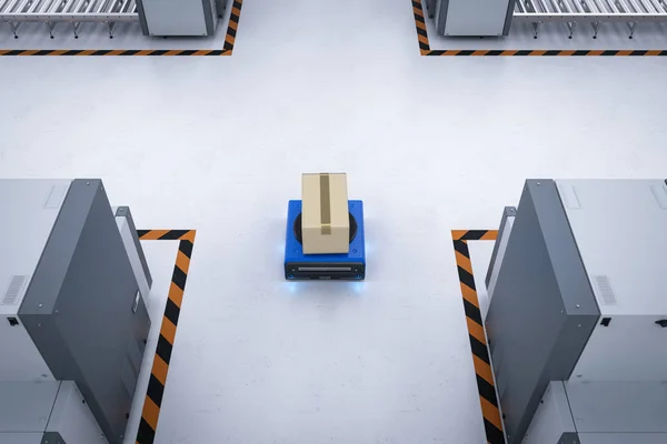 Renderizado Robot Almacén Llevar Caja Cartón —  Fotos de Stock