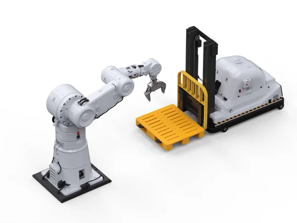 Render Otomatik Forklift Robot Kol Beyaz Arka Plan Üzerinde — Stok fotoğraf