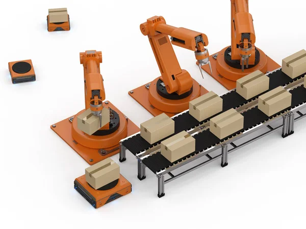 Concetto Fabbrica Automazione Con Braccio Robot Rendering Con Robot Magazzino — Foto Stock