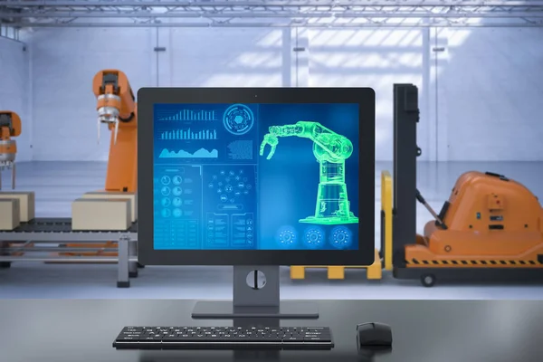 3d rendering computer display automation robot system in factory