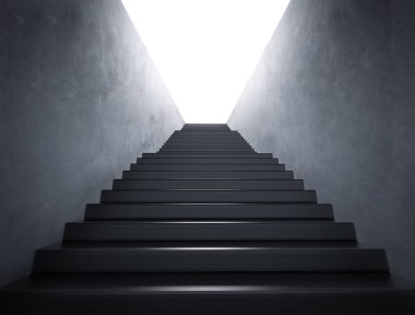 3D render boş merdiven ile çimento duvar 