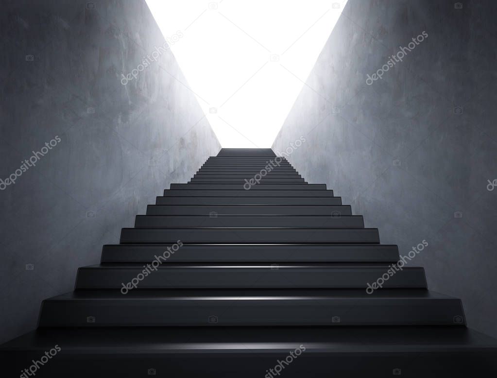 3d rendering empty staircase with cement wall 